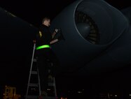 Staff Sgt. Nicholas Tullis, 36th Expeditionary Aircraft Maintenance Squadron crew chief, performs an engine inlet and exhaust inspection on a B-52 Stratofortress supporting the continuous bomber presence March 3, 2016, at Andersen Air Force Base, Guam. CBP missions began March 2004 and are designed to enhance regional security and provide reassurance to allies and partners that the United States is capable to defend its national security interests in the Indo-Asia-Pacific region. (U.S. Air Force photo/Airman 1st Class Arielle Vasquez)