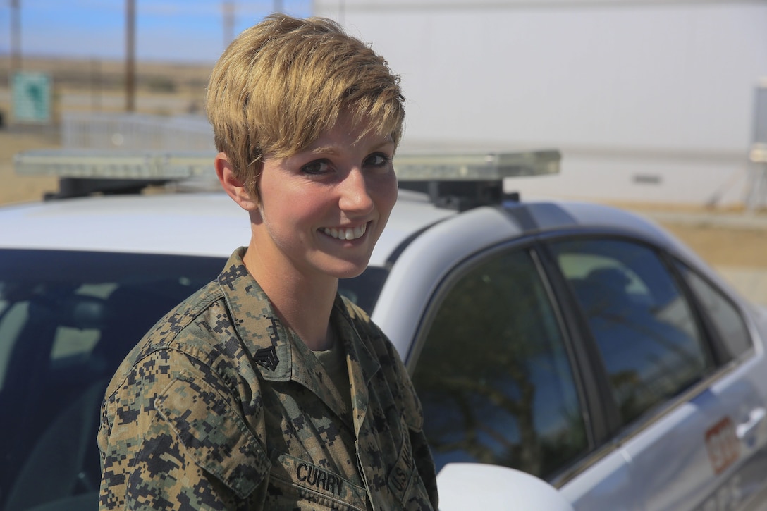 Sgt. Kaylei Curry runs a nonprofit charity for newborns in need and is currently a watch commander at the Combat Center Provost Marshal’s Office. While attached to Marine Corps Helicopter Squadron 1 she worked 21 presidential events. (Official Marine Corps Photo by Cpl. Julio McGraw/Released)