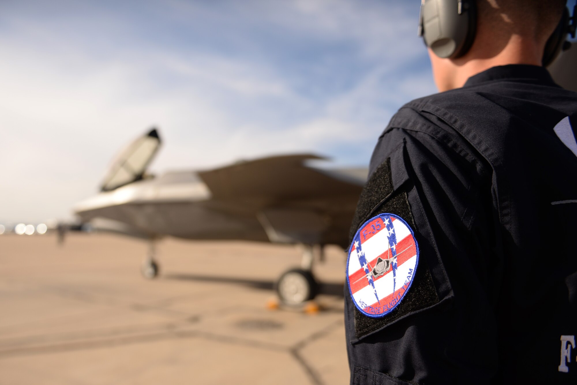 Members of the first ever F-35 Lightning II heritage flight team from Luke Air Force Base, Ariz. participate in the Heritage Flight Conference at Davis Monthan Air Force Base in Tucson, Ariz., March 4-6, 2016. The heritage flight program features modern USAF fighter aircraft flying alongside World War II, Korean and Vietnam era aircraft in a dynamic display of our nation's air power history. (U.S. Air Force photo by Staff Sgt. Staci Miller)