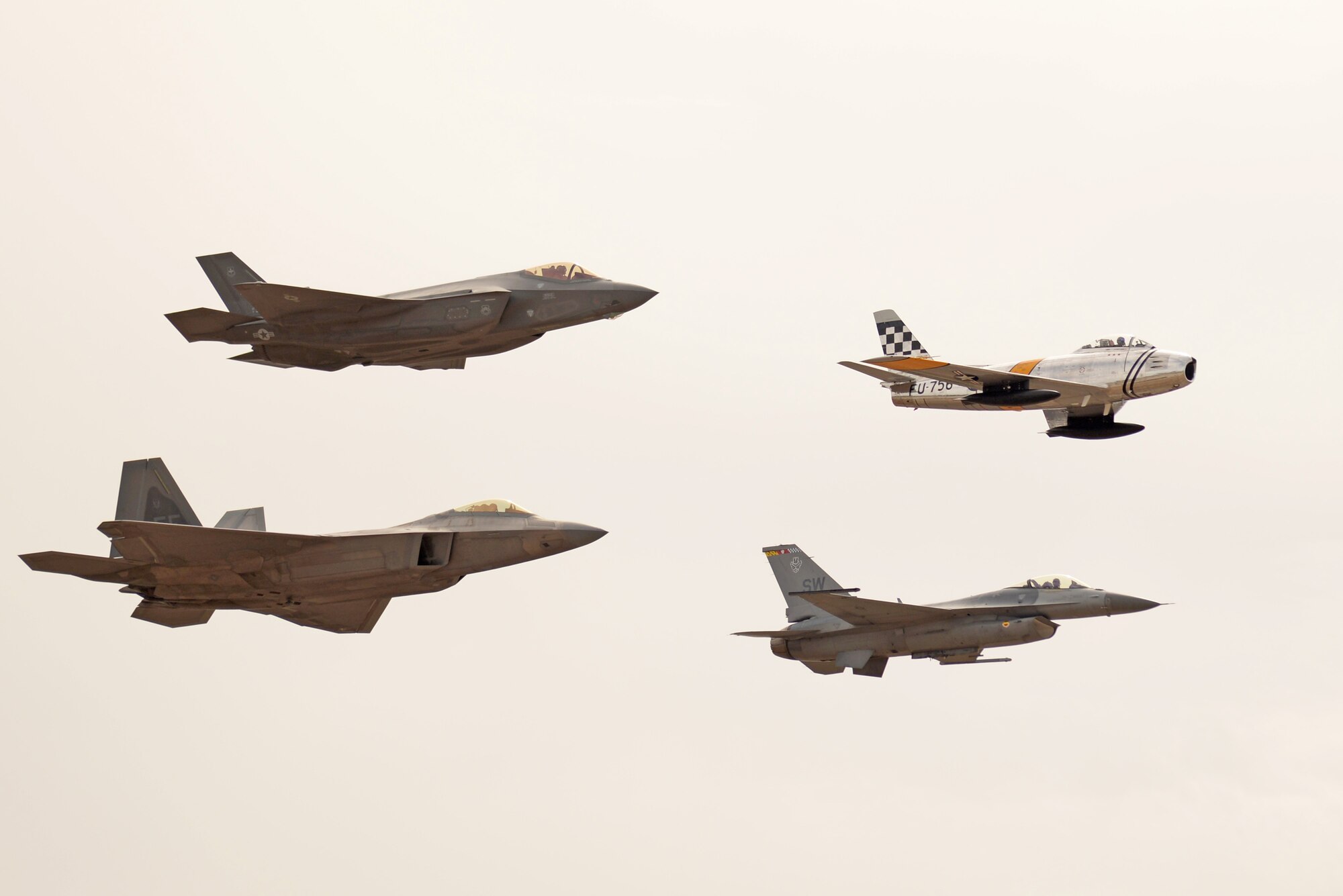 Members of the first ever F-35 Lightning II heritage flight team from Luke Air Force Base, Ariz. participate in the Heritage Flight Conference at Davis Monthan Air Force Base in Tucson, Ariz., March 4-6, 2016. The heritage flight program features modern USAF fighter aircraft flying alongside World War II, Korean and Vietnam era aircraft in a dynamic display of our nation's air power history. (U.S. Air Force photo by Staff Sgt. Staci Miller)