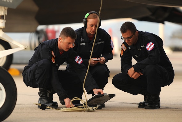 Members of the first ever F-35 Lightning II heritage flight team from Luke Air Force Base, Ariz., participate in the Heritage Flight Conference at Davis-Monthan Air Force Base, Ariz., March 4-6, 2016. The Heritage Flight Program features modern Air Force fighter aircraft flying alongside World War II, Korean and Vietnam-era aircraft in a dynamic display of the nation's airpower history. (U.S. Air Force photo/Staff Sgt. Staci Miller)