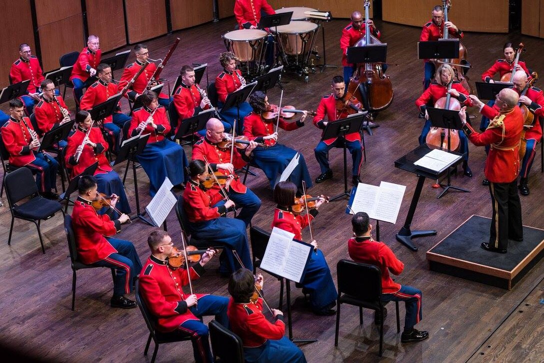 The Marine Chamber Orchestra performed the concert "Romantics," featuring the music of Robert and Clara Schumann and Johannes Brahms on Sunday, March 6, at Northern Virginia Community College's Schlesinger Concert Hall. (U.S. Marine Corps photo by Staff Sgt. Brian Rust/released)