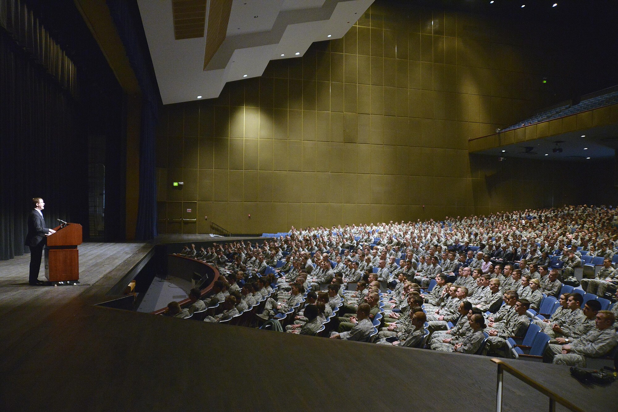 Stuart Delery, the United State's acting associate attorney general, speaks to cadets at the U.S. Air Force Academy March 5, 2016. Delery visited the Academy to talk about the Service Members and Veterans Initiative, a legal support and protection network for service members, veterans and their families. (U.S. Air Force photo/Jason Gutierrez) 