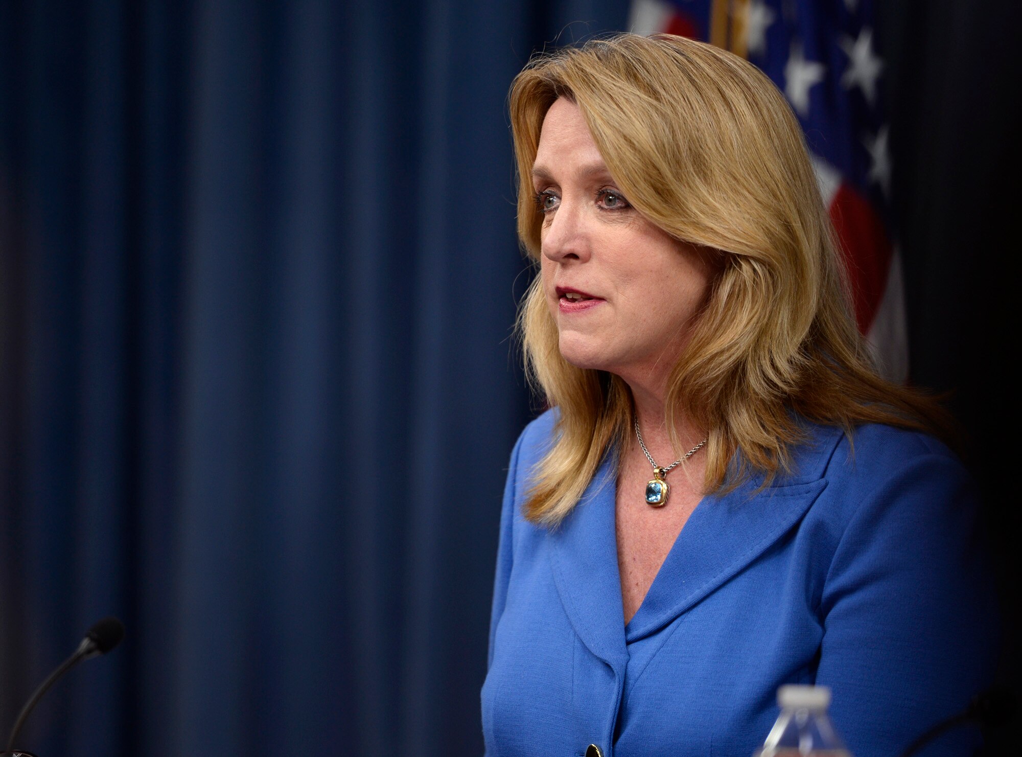 Secretary of the Air Force Deborah Lee James gives a press conference on the "State of the Air Force" in the Pentagon March 7, 2016. (U.S. Air Force photo/Scott M. Ash)