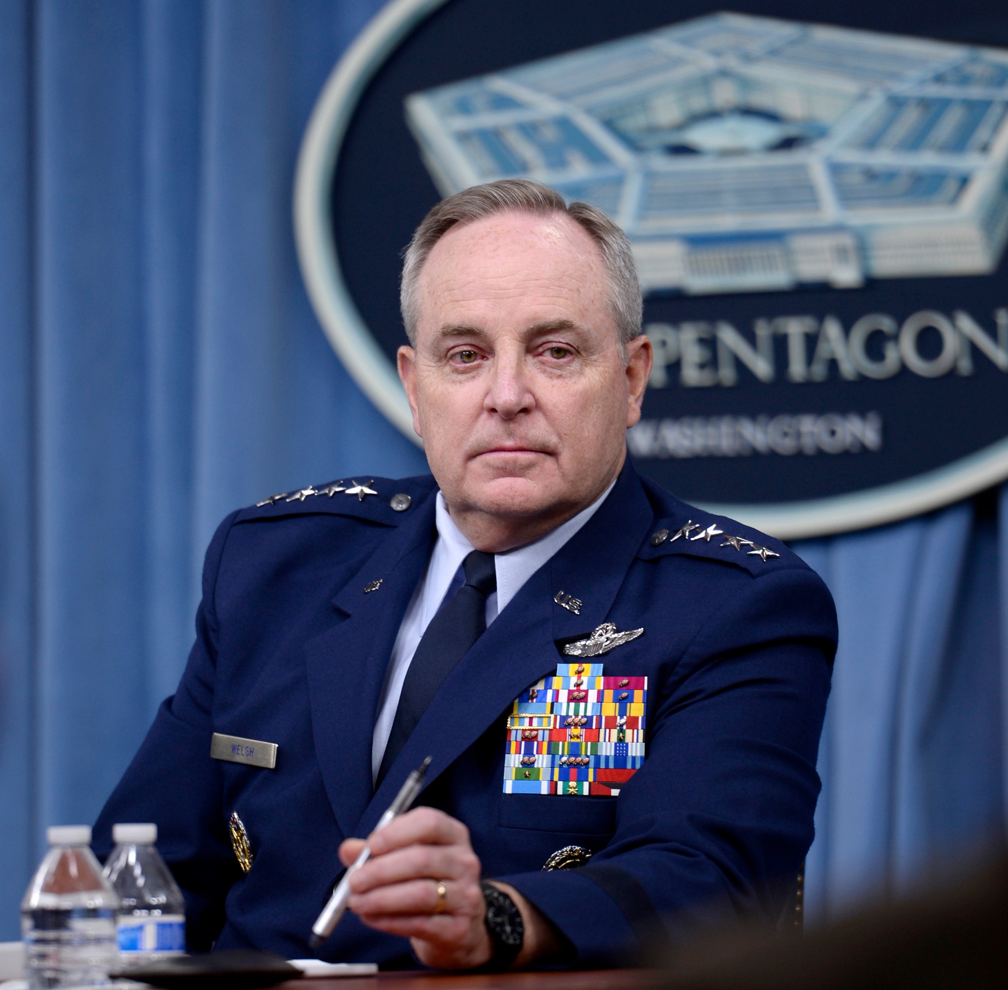 Air Force Chief of Staff Gen. Mark A. Welsh III gives a press conference on the "State of the Air Force" in the Pentagon March 7, 2016. (U.S. Air Force photo/Scott M. Ash)