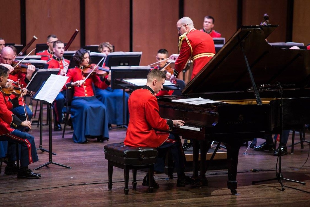 The Marine Chamber Orchestra performed the concert "Romantics," featuring the music of Robert and Clara Schumann and Johannes Brahms on Sunday, March 6, at Northern Virginia Community College's Schlesinger Concert Hall. (U.S. Marine Corps photo by Staff Sgt. Brian Rust/released)

