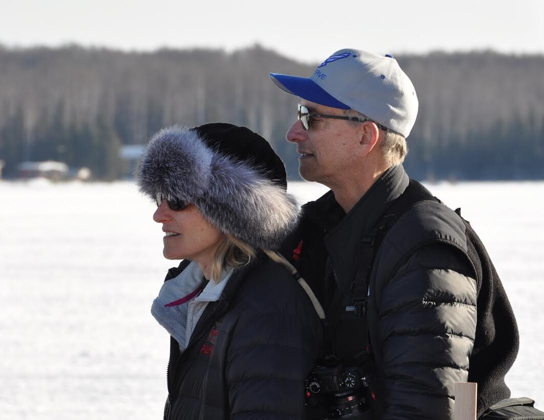 An Iditarod fan proudly dons a hat he received from Air Force Reserve recruiters at the Iditarod restart in Willow Alaska, March 6, 2016. The Iditarod is a 1,000-mile sled dog race across the rugged terrain of Alaska. This is the second year Air Force Reserve Recruiting has sponsored the Iditarod, known as “The Last Great Race on Earth.”(U.S. Air Force/Tech. Sgt. Kimberly Rae Moore)