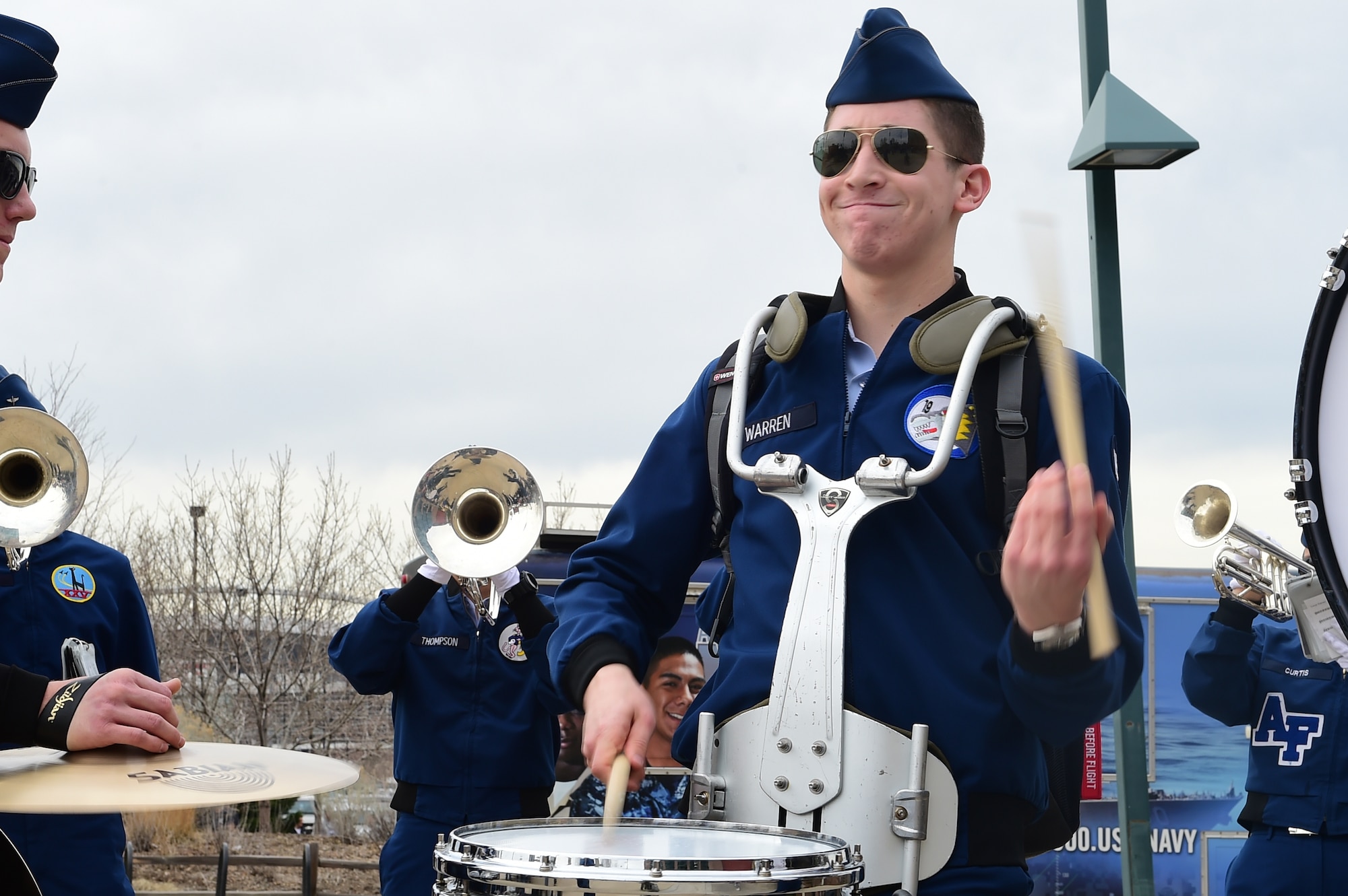 Air Force Academy band members perform before the Colorado Avalanche game March 5, 2016, at the Pepsi Center in Denver, Colo. The academy was invited to perform for the fifth annual “Military Appreciation Day” held by the Avalanche, which honors United States military members. (U.S. Air Force photo by Airman 1st Class Luke W. Nowakowski/Released)