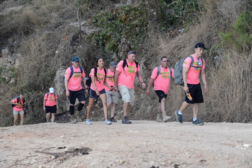 Members of Joint Task Force-Bravo bring over 3,000 pounds of dry goods to the village of Tierra Colorada, Honduras, Mar. 5, 2016 as a part of the unit’s Chapel Hike program. During the regularly occurring hikes, Servicemembers and civilians from Soto Cano Air Base hike to village local leaders identify as most in need of the goods the volunteers bring with them. (U.S. Air Force photo by Staff Sgt. Westin Warburton)