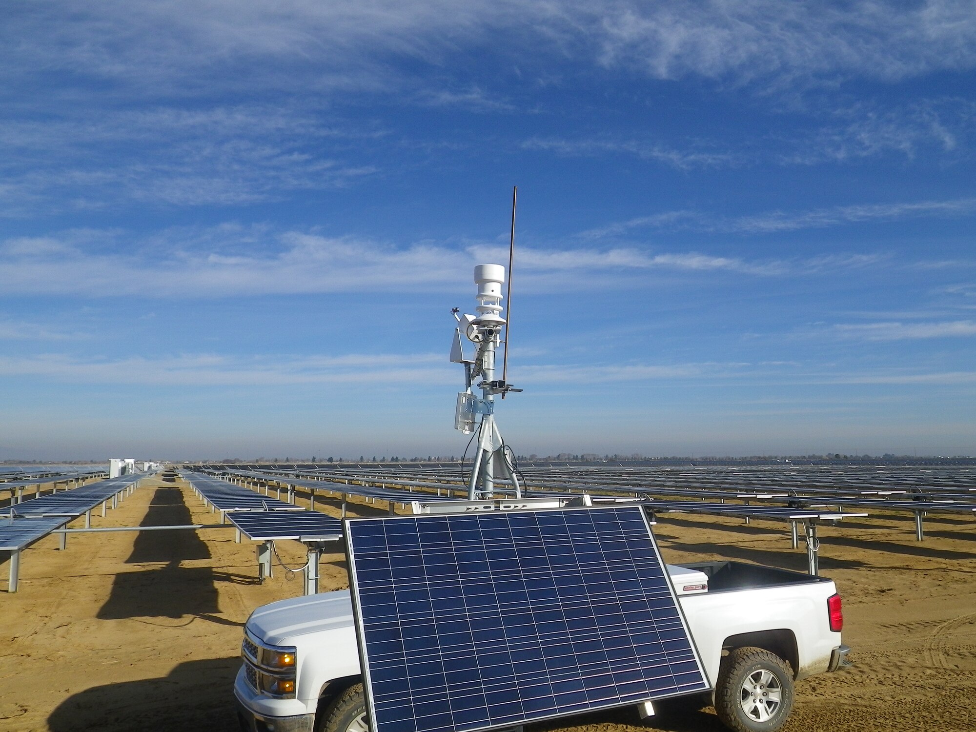 Officials from the Air Force Life Cycle Management Center’s Acquisition Environmental and Industrial Facilities Division at Wright-Patterson AFB, along with NRG Solar Oasis LLC representatives signed an Enhanced Use Lease agreement in February 2015 allowing NRG to complete installation of approximately 98,000 photovoltaic solar panels such as these on 180 acres adjoining Air Force Plant 42. One hundred sixty acres of the project site are on Air Force owned property. (Courtesy photo/ NRG Communications.)