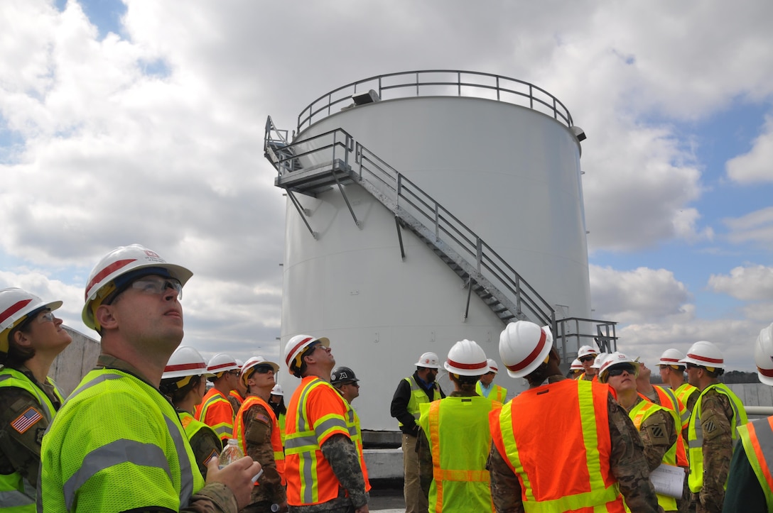 Participants of Fort Stewart's Leadership Development Program tour fuel island at Hunter Army Airfield March 4. The crew of mostly combat engineers learned about projects not typically encountered on Army posts, and the scope of opportunities offered across Corps projects worldwide. 