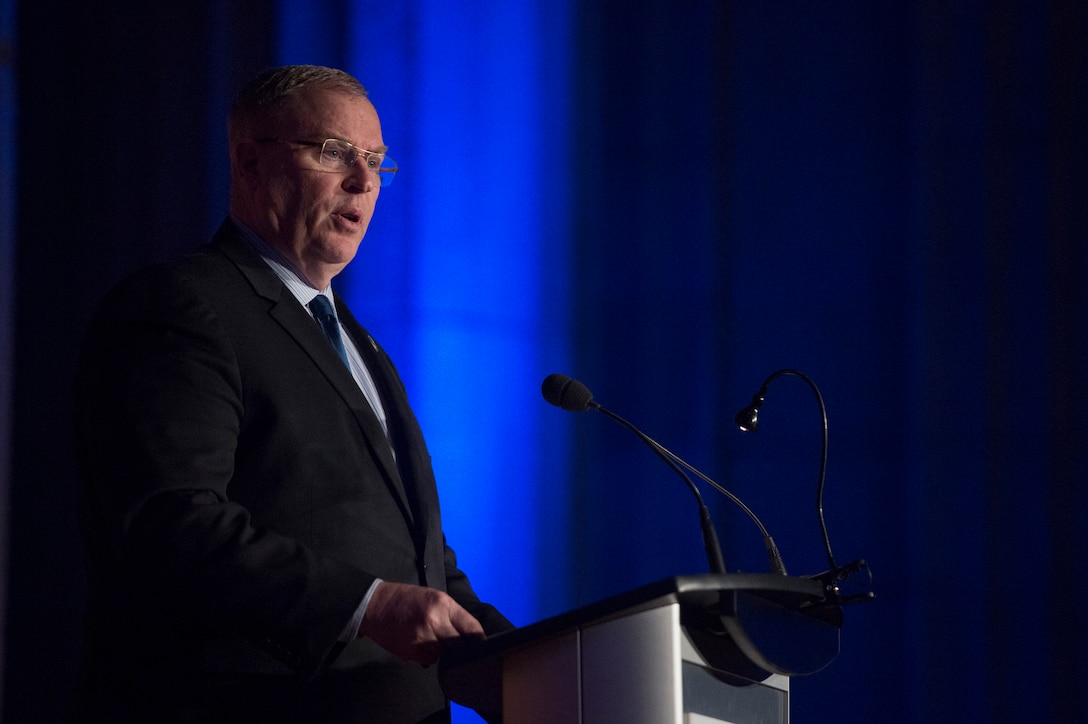 Deputy Defense Secretary Bob Work provides remarks at the Satellite Industry Association's leadership dinner in Washington, D.C., March 7, 2016. DoD photo by Air Force Senior Master Sgt. Adrian Cadiz