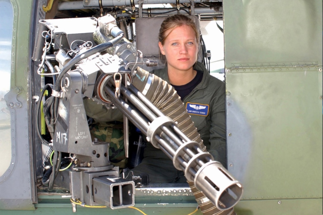 In 2002, Air Force Airman Vanessa Dobos became the first female aerial gunner, a combat duty that had previously been closed to women. Dobos went on to serve with distinction in Iraq and Afghanistan. National Archives photo