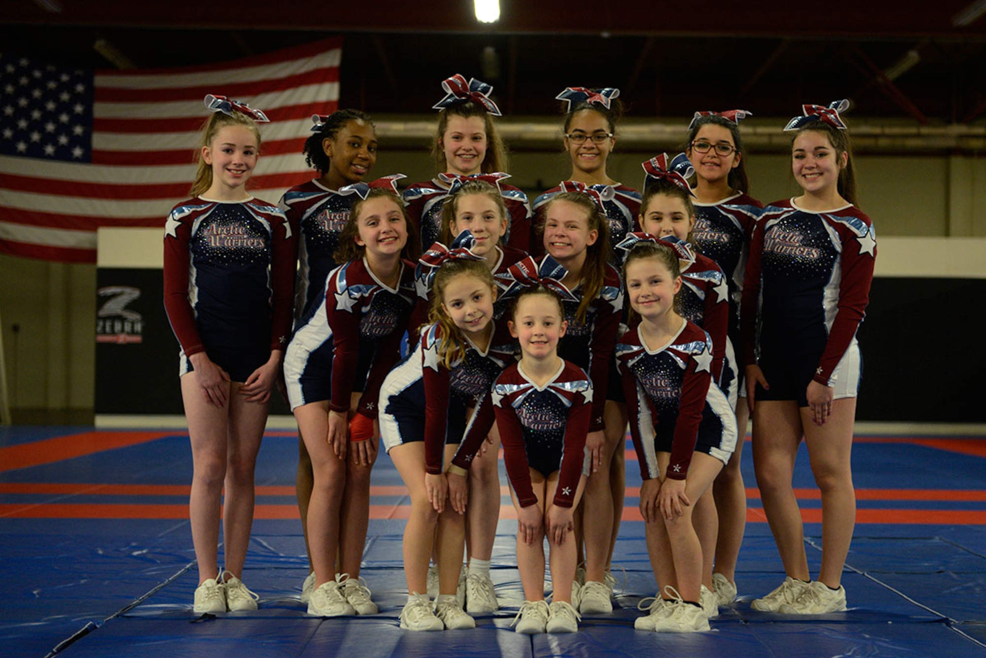 The Arctic Warrior All Stars attend a practice at the Arctic Warrior Combative Academy, March 3, 2016, at Joint Base Elmendorf-Richardson. The cheerleaders range from ages six to 14. (U.S. Air Force photo by Airman Valerie Monroy)