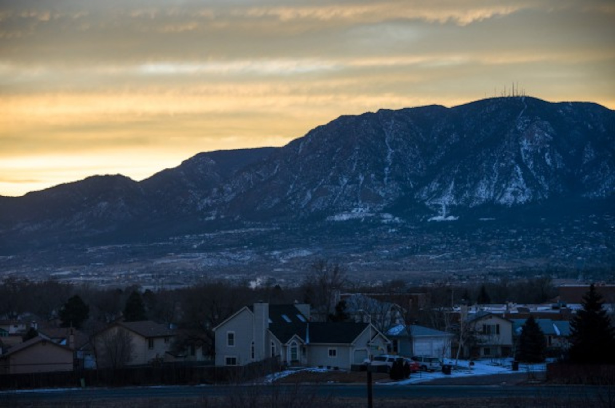 CHEYENNE MOUNTAIN AIR FORCE STATION, Colo. - The Cheyenne Mountain Complex is a military installation and nuclear bunker located in Colorado Springs, Colorado at the Cheyenne Mountain Air Force Station. The mountain itself is about 9,500 feet tall, and the tunnel entrance sits about 2,000 feet from the top. (Photo by Staff Sgt. Andrew Lee )