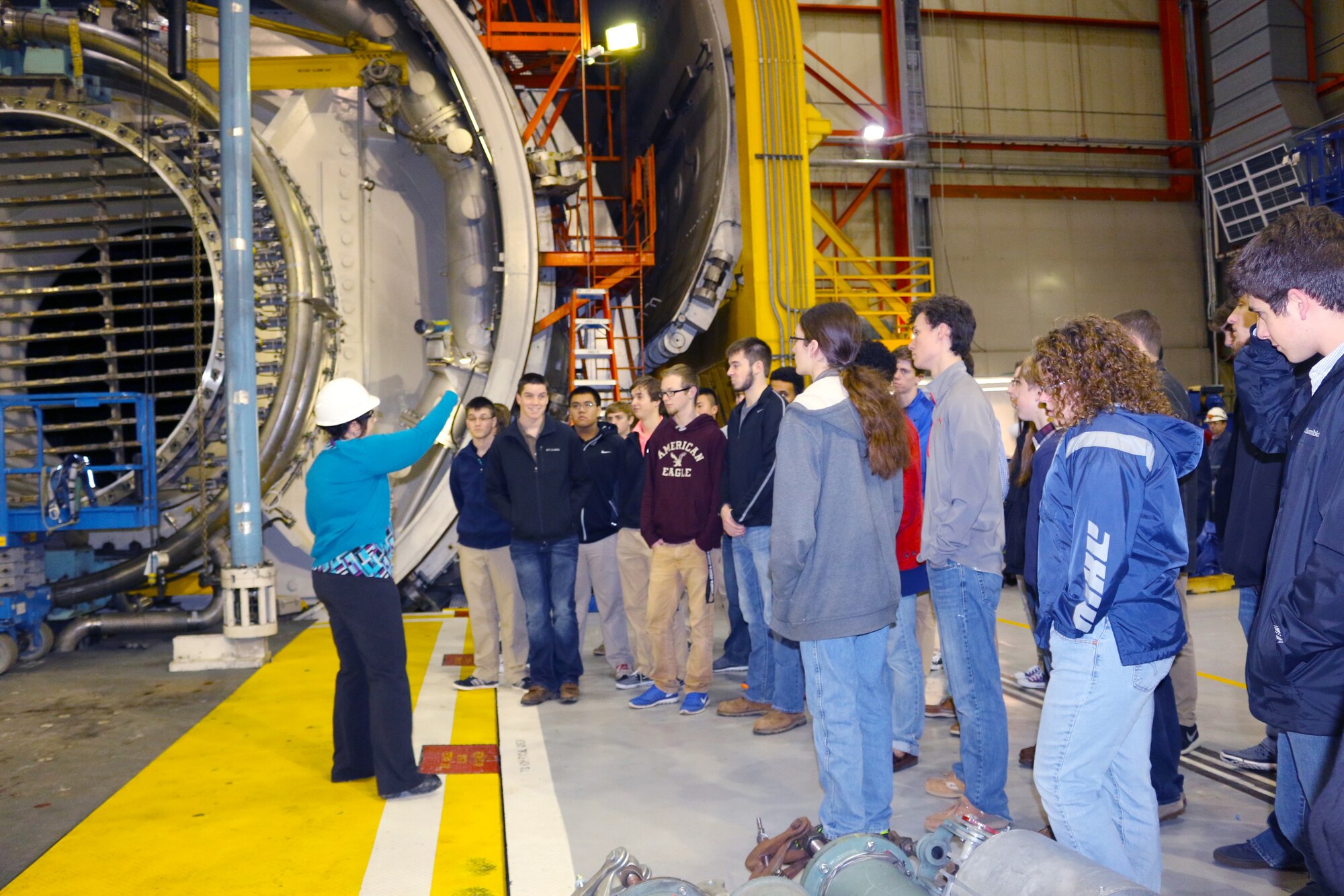 Students from 13 high schools tour the AEDC Aeropropulsion System Test Facility C-2 engine test cell Feb. 23 while participating in the local Engineers Week Engineer for a Day. Students also teamed with mentors who were engineers to experience different engineering careers. (U.S. Air Force photo/Holly Fowler)