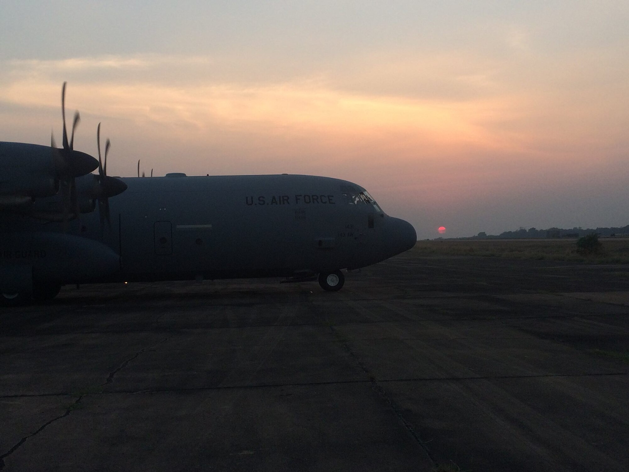 A 143d Airlift Wing C-130J Super Hercules sits on the ramp in Thailand during exercise Cobra Gold 2016 an annual Thai-U.S. co-sponsored joint and multinational exercise. Photo provided by Staff Sergeant Tyler Fletcher, 143d Maintenance Group