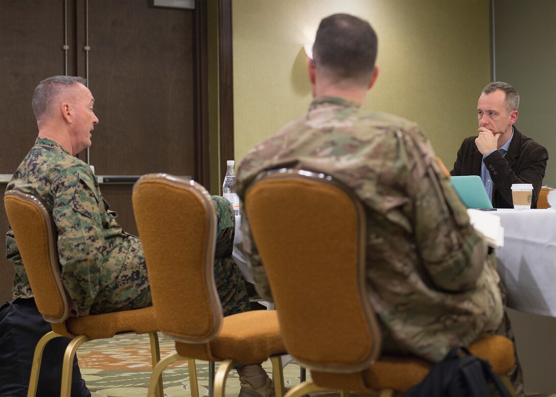 Marine Corps Gen. Joseph F. Dunford Jr., chairman of the Joint Chiefs of Staff, talks with reporters in Key West, Fla., March 8, 2016. DoD photo by Navy Petty Officer 2nd Class Dominique A. Pineiro