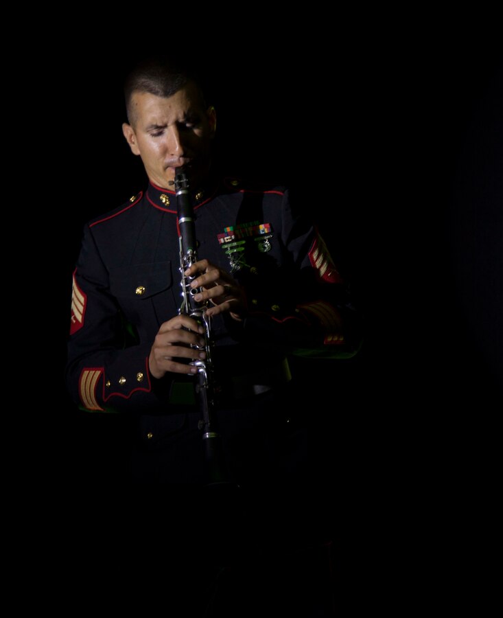 Clarinetist Sgt. Justin Grunes, a musician with Marine Corps Band San Diego aboard Marine Corps Recruit Depot San Diego, Calif., has spent time in the Marine Corps and the Army Reserves, and earned his degree in music performance from the University of Delaware.  He couldn’t resist the call, and was drawn back to the Marine Corps to live out his dream as one of the few and proud, and a professional musician.  Grunes has been performing with the Marine Corps bands for a total of 9 years.