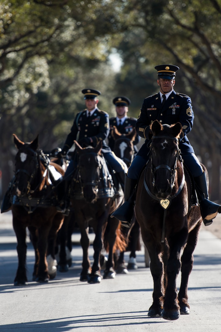 Joint Base San Antonio-Fort Sam Houston Caisson Section members perform funeral honors Feb. 5 at Fort Sam Houston National Cemetery. The earliest notification that the Caisson Unit will receive for a funeral is 24 hours. In that time the team will assign the mission, personnel, coordinate travel and sometimes lodging for over-night stays depending on what honors are rendered.