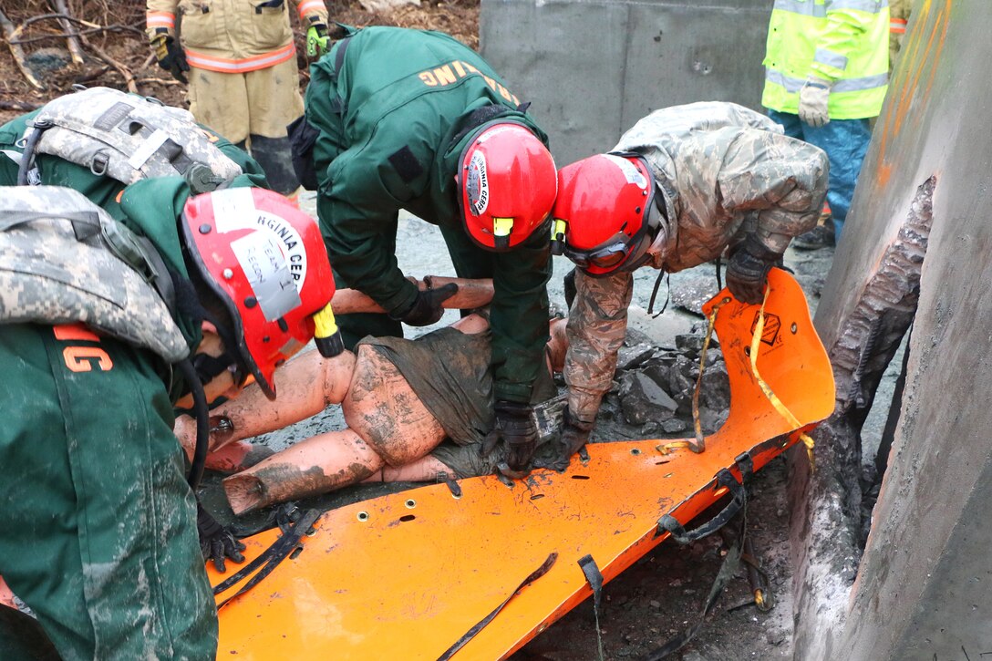 Virginia National Guardsmen participate during Sovereign Guardian 2016 with members of the District of Columbia Fire and Emergency Medical Service Department at the Washington Fire and EMS Training Academy in Wash., D.C., Feb. 24, 2016. Virginia National Guard photo by Alfred Puryear