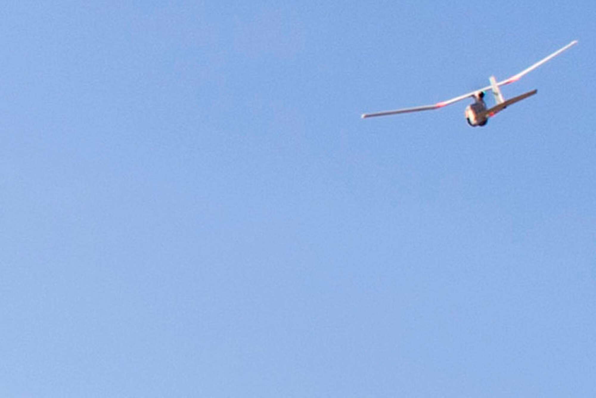 An RQ-11 B Raven small unmanned aircraft system descends during a mission capabilities demonstration, March 3, 2016, at Moody Air Force Base, Ga.  The 820th Base Defense Group is responsible for approximately 40 Raven SUAS and has performed over 150 flying hours with the device within the last three months. (U.S. Air Force photo by Airman 1st Class Greg Nash/Released) 
