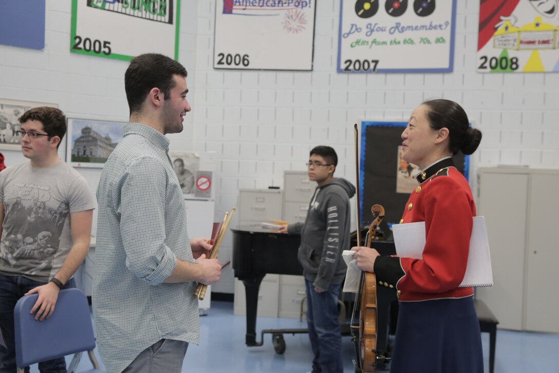 On March 9, 2016, a string quartet from "The President's Own" performed a Music in the High Schools presentation at West Potomac High School in Alexandria, Va. (U.S. Marine Corps photo by Master Sgt. Kristin duBois/released)