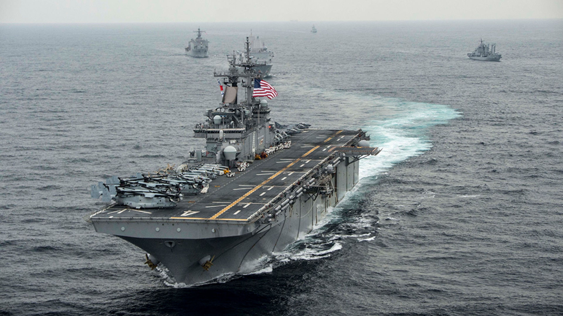 EAST SEA (March 8, 2016) The amphibious assault ship USS Boxer (LHD 4) transits the east sea during Exercise Ssang Yong 2016. Boxer is the flagship of the Boxer Amphibious Ready Group and is participating in exercise Ssang Yong 16. Ssang Yong 16 is a biennial combined amphibious exercise conducted by forward-deployed U.S. forces with the Republic of Korea Navy and Marine Corps, Australian Army and Royal New Zealand Army Forces in order to strengthen our interoperability and working relationships across a wide range of military operations - from disaster relief to complex expeditionary operations. 