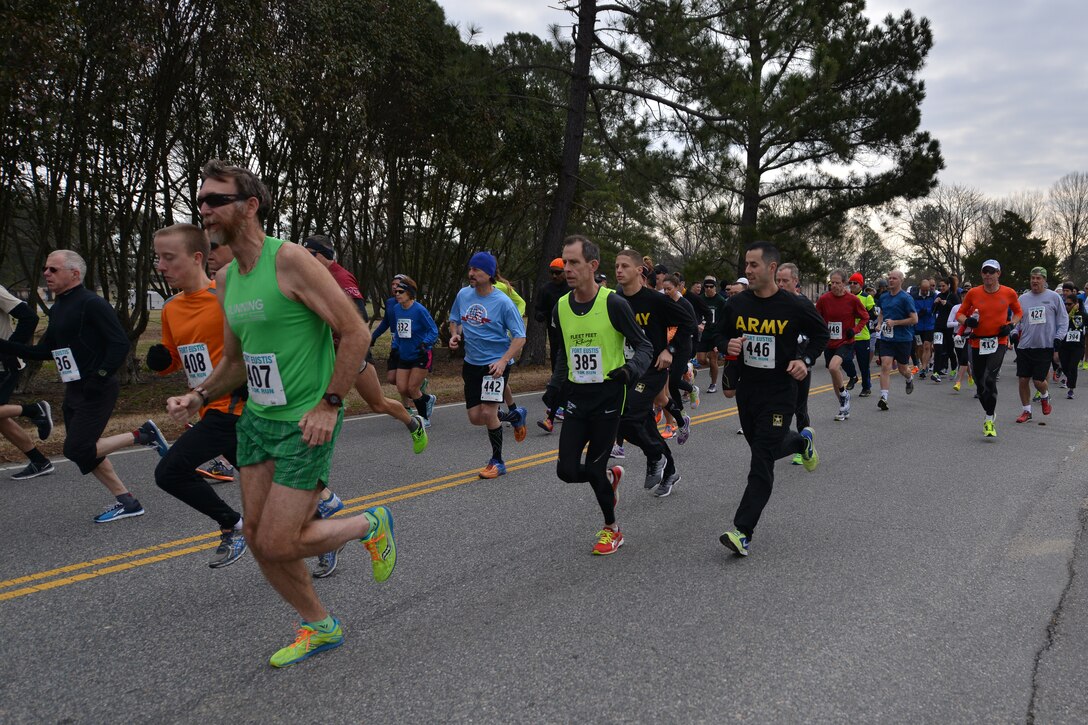 Runners start the 18th Annual Fort Eustis 10K Run at Fort Eustis, Va., March 5, 2016. The run is held annually to promote fitness throughout the Fort Eustis and local communities. (U.S. Air Force photo by Staff Sgt. Natasha Stannard)