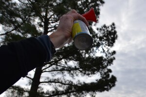 Jake Richmond, fitness director for the 633rd Force Support Squadron, sounds a horn to start the 18th Annual Fort Eustis 10K run and first 5K ruck march challenge at Fort Eustis, Va., March 5, 2016. Approximately 124 runner and 17 ruckers participated in this year’s event. (U.S. Air Force photo by Staff Sgt. Natasha Stannard) 