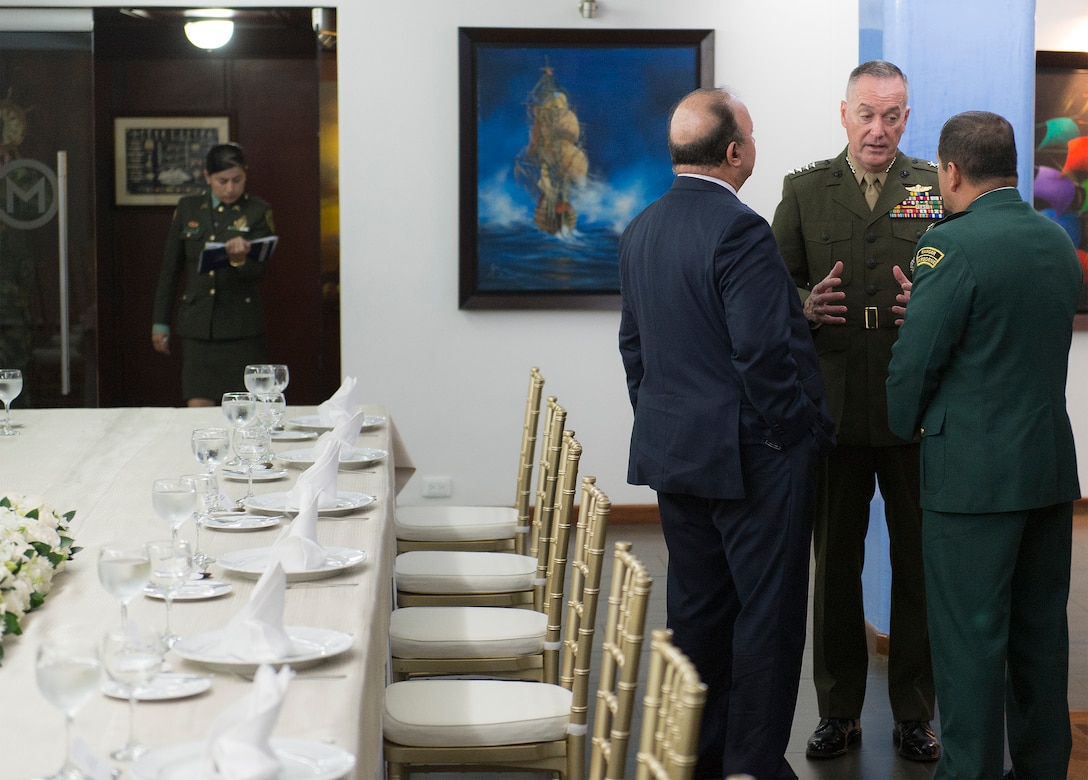 Marine Corps Gen. Joseph F. Dunford Jr., chairman of the Joint Chiefs of Staff, attends a meeting in Bogota, Colombia, March 9, 2016. DoD photo by Navy Petty Officer 2nd Class Dominique A. Pineiro