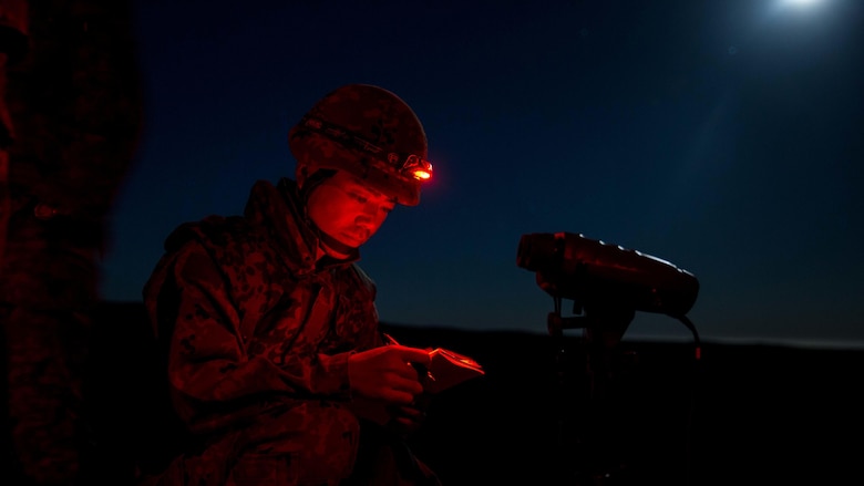 A soldier with Western Army Infantry Regiment, Japan Ground Self-Defense Force, reviews fire mission calls during a supporting arms coordination center exercise at San Clemente Island, California, Feb. 21, 2016, as part of Exercise Iron Fist 2016. The SACCEX serves as a cooperative learning tool for the US-Japan partnership through the operation of a supporting arms coordination center, which has developed the USMC and JGSDF’s ability to integrate naval gunfire, mortars and close-air support  as a combined force. 