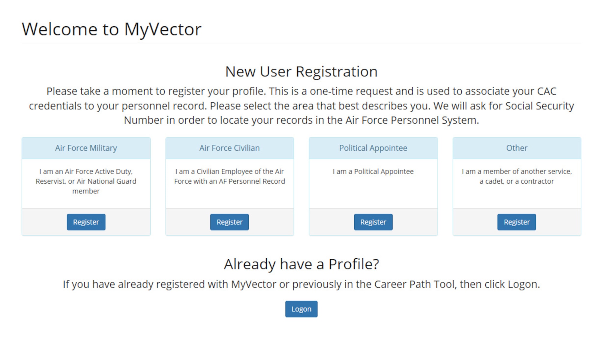 Welcome page of the MyVector program.