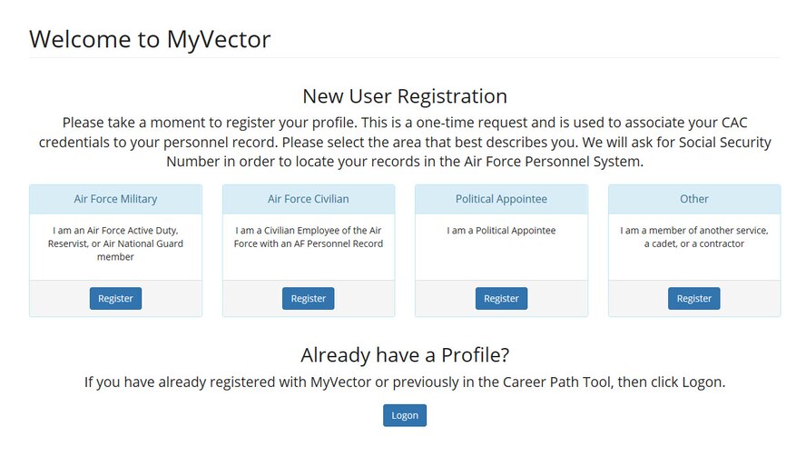 Welcome page of the MyVector program.
