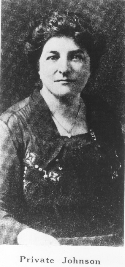 Pvt. Opha May Johnson, first enlisted female Marine sometime after joining the Marine Corps. Johnson enlisted into the reserve in August of 1918, as a 40-year-old. (Courtesy of the Marine Corps History Division, Historical Reference Branch)