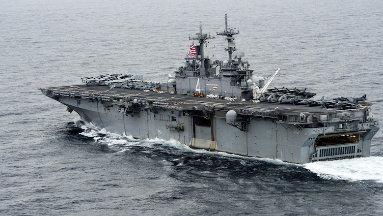 160308-N-YR245-423 EAST SEA (March 8, 2016) Amphibious assault ship USS Boxer (LHD 4) transits in formation during photographic exercise as a part of Exercise Ssang Yong 2016. Boxer is the flagship of the Boxer Amphibious Ready Group and is participating in exercise Ssang Yong 16. Ssang Yong 16 is a biennial combined amphibious exercise conducted by forward-deployed U.S. forces with the Republic of Korea Navy and Marine Corps, Australian Army and Royal New Zealand Army Forces in order to strengthen our interoperability and working relationships across a wide range of military operations - from disaster relief to complex expeditionary operations. 