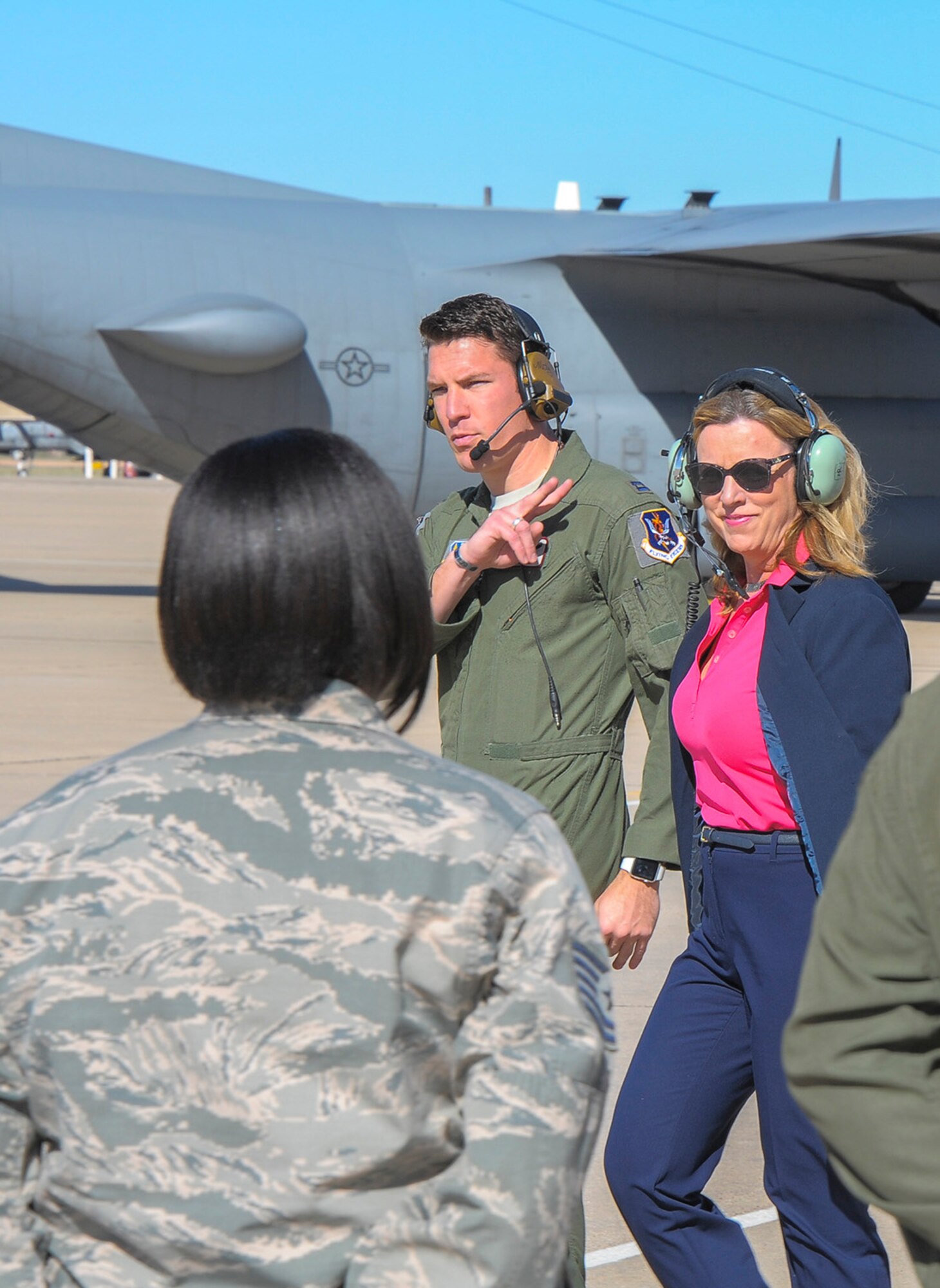 Secretary of the Air Force Deborah Lee James is accompanied by 55th Rescue Squadron Airmen to an HH-60G Pave Hawk at Davis-Monthan Air Force Base, Ariz., March 9, 2016. James and Deputy Secretary of Energy Dr. Elizabeth Sherwood-Randall visited various units to discuss their mission operations, priorities, capabilities as well as D-M AFB’s significant contributions to efficient energy use. (U.S. Air Fore photo by Airman 1st Class Mya Crosby/Released)