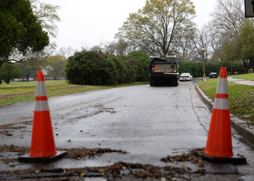 Several roads were closed due to flash flooding at Barksdale Air Force Base, La., March 9, 2016. (U.S. Air Force photo/Airman 1st Class Curt Beach)