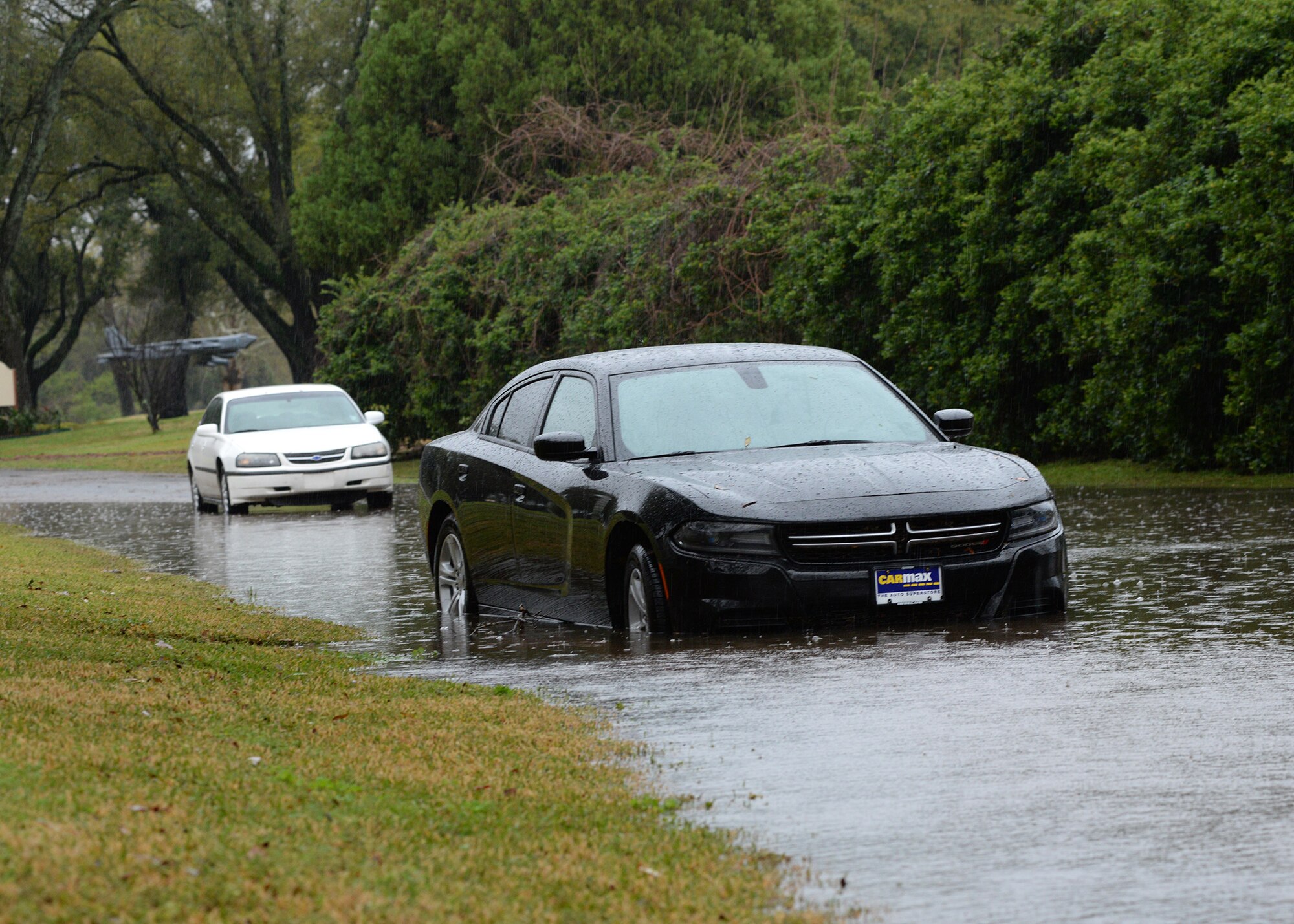 Several roads were closed due to flash flooding at Barksdale Air Force Base, La., March 9, 2016. (U.S. Air Force photo/Airman 1st Class Curt Beach)