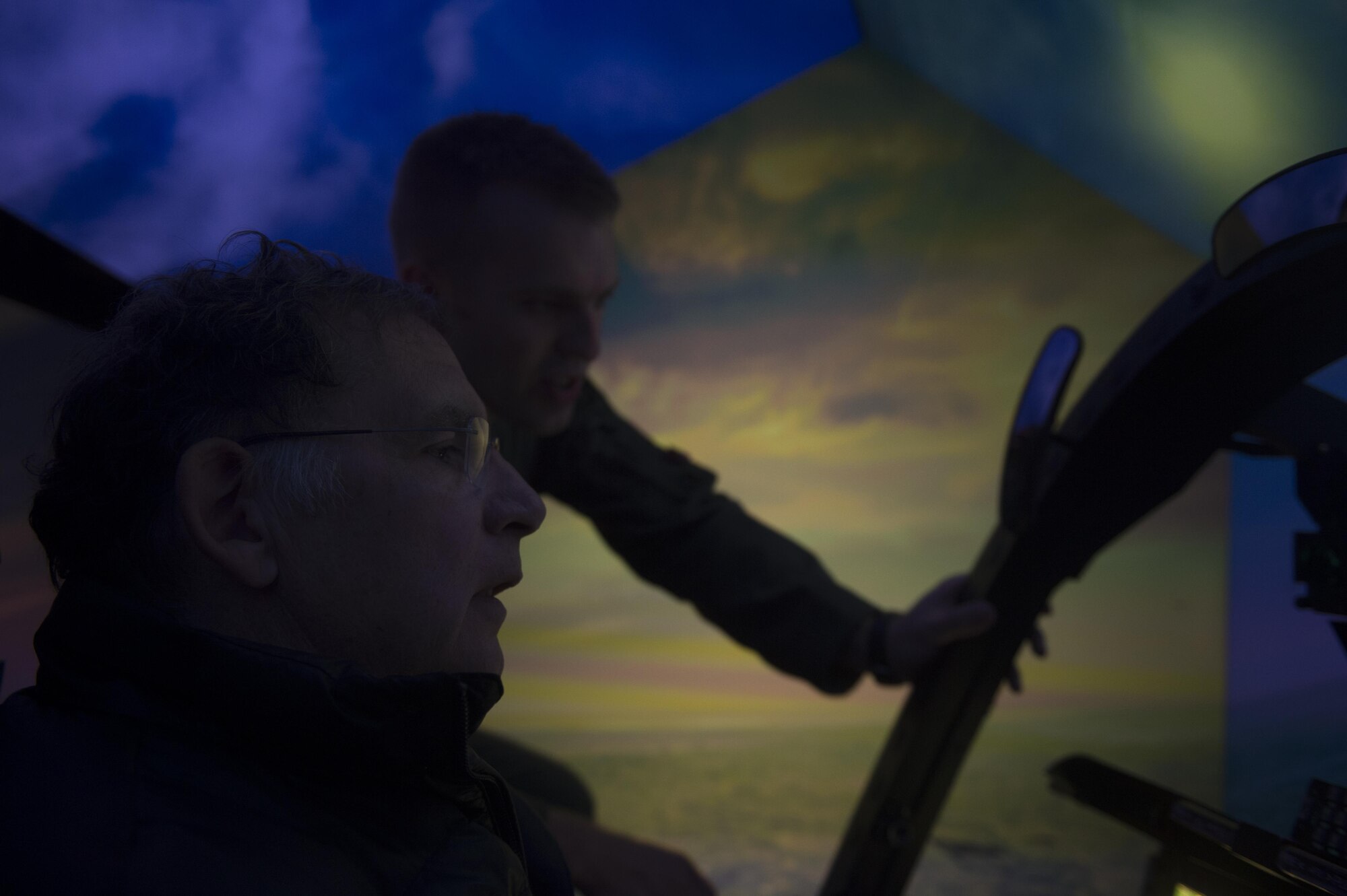 John Boozman, Arkansas senator, tests the A-10C Thunderbolt II simulator as part of the East Coast Airpower Demonstration, at Moody Air Force Base, Ga., March 4, 2015. The East Coast Air Power Demonstration allowed the delegation to spend the day with Airmen and get a firsthand look at the mission, capabilities and platforms that the Air Force provides to combatant commanders in support of global operations. (U.S. Air Force photo by Staff Sgt. Olivia Dominique/Released)