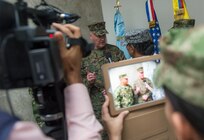 Marine Corps Gen. Joseph F. Dunford Jr., chairman of the Joint Chiefs of Staff, talks to reporters in Bogota, Colombia, March 9, 2016. DoD photo by Navy Petty Officer 2nd Class Dominique A. Pineiro