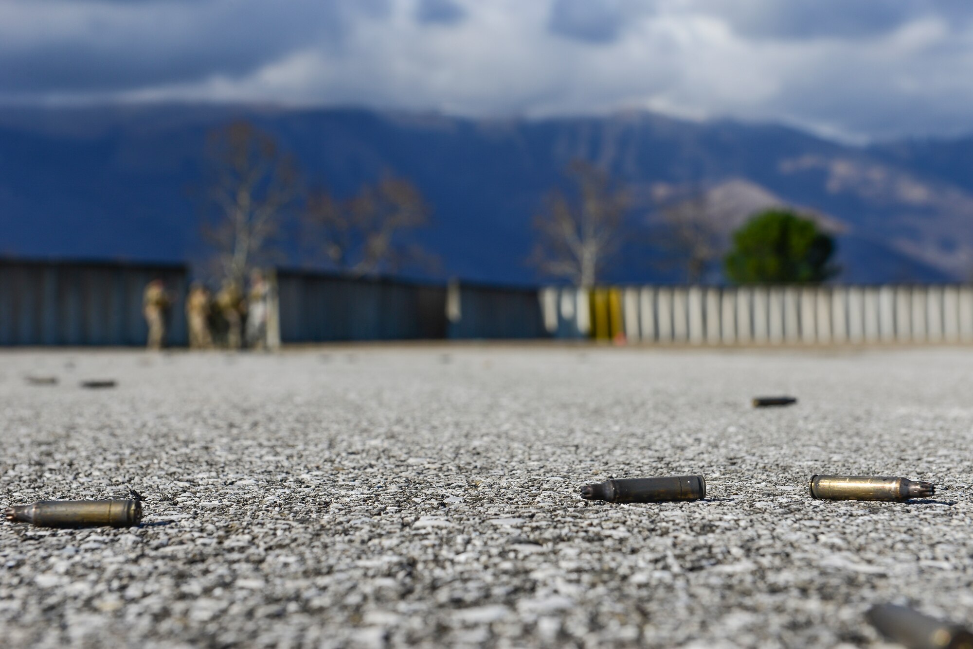Airmen from the 31st Civil Engineer Squadron Explosive Ordinance Disposal flight gather around after a day of small unit tactics training March 1, 2015, at Aviano Air Base, Italy. The training included how to move in formations based on the terrain and situation. (U.S. Air Force photo by Airman 1st Class Cory W. Bush/Released)