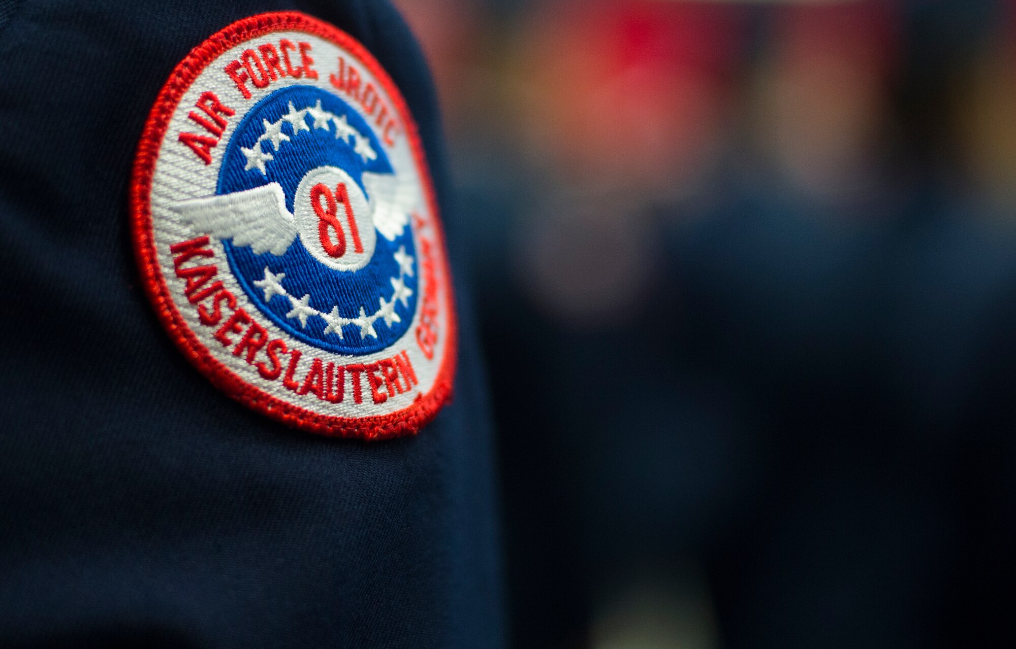 The Kaiserslautern junior ROTC patch is worn during the annual Department of Defense Education Activity Europe drill team championship held on Vogelweh, Germany, March 5, 2016. Approximately 100 cadets from 11 junior ROTC from across Europe gathered at Kaiserslautern High School to compete in the annual event. (U.S. Air Force photo Senior Airman Jonathan Stefanko)