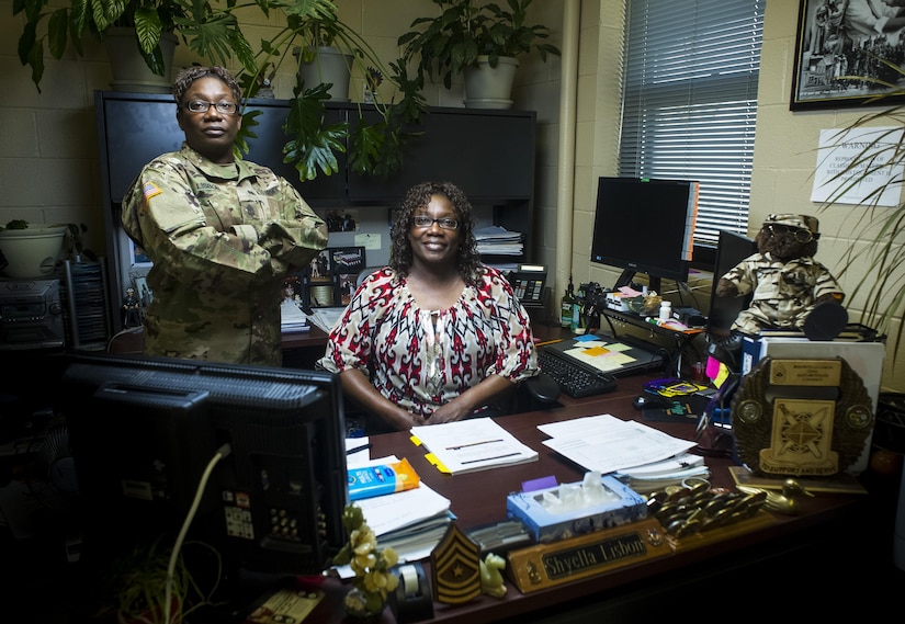U.S. Army Reserve Sgt. Maj. Shyella Lisbon, personnel sergeant major is also Ms. Shyella Lisbon, human resources officer, with the 200th Military Police Command. Within the 200th MP Cmd., several women serve in dual roles as Soldiers and civilians giving them twice the opportunity to make the Army stronger. (U.S. Army photo illustration by Staff Sgt. Shejal Pulivarti)