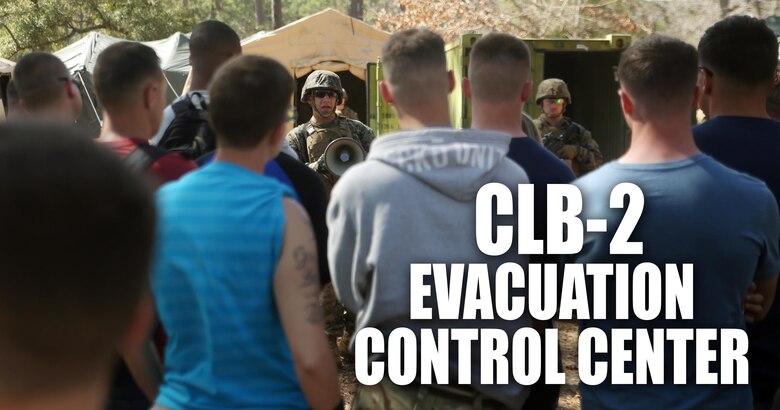 Sgt. Brandyn Knight, the Evacuation Control Center entry point noncommissioned officer in charge with Combat Logistics Battalion 2, briefs notionally displaced American citizens as they prepare to enter the ECC to be evacuated during the battalion’s certification exercise, at Marine Corps Auxiliary Landing Field Bogue, N.C., March 10, 2016. The battalion is slated to deploy on Special Purpose Marine Air-Ground Task Force-Crisis Response-Africa later this year. (U.S. Marine Corps illustration by Cpl. Joey Mendez)