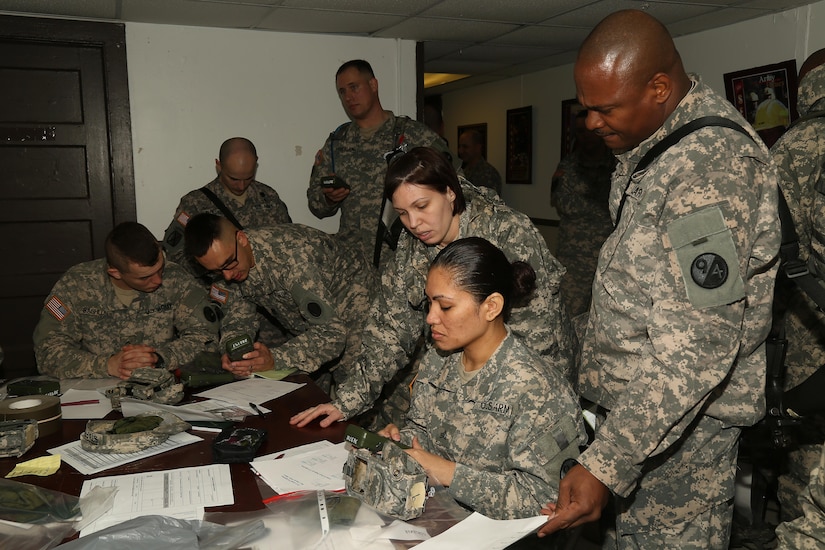 U.S. Soldiers conduct refresher training on the Defense Advanced GPS Receiver (DAGR) prior to the Land Navigation event during the Best Warrior Competition (BWC) at Camp Bullis, Texas, March 10, 2016. The BWC is an annual competition to identify the strongest and most well-rounded Soldiers through the accomplishment of physical and mental challenges, as well as basic Soldier skills. (U.S. Army photo by Spc. Darnell Torres).