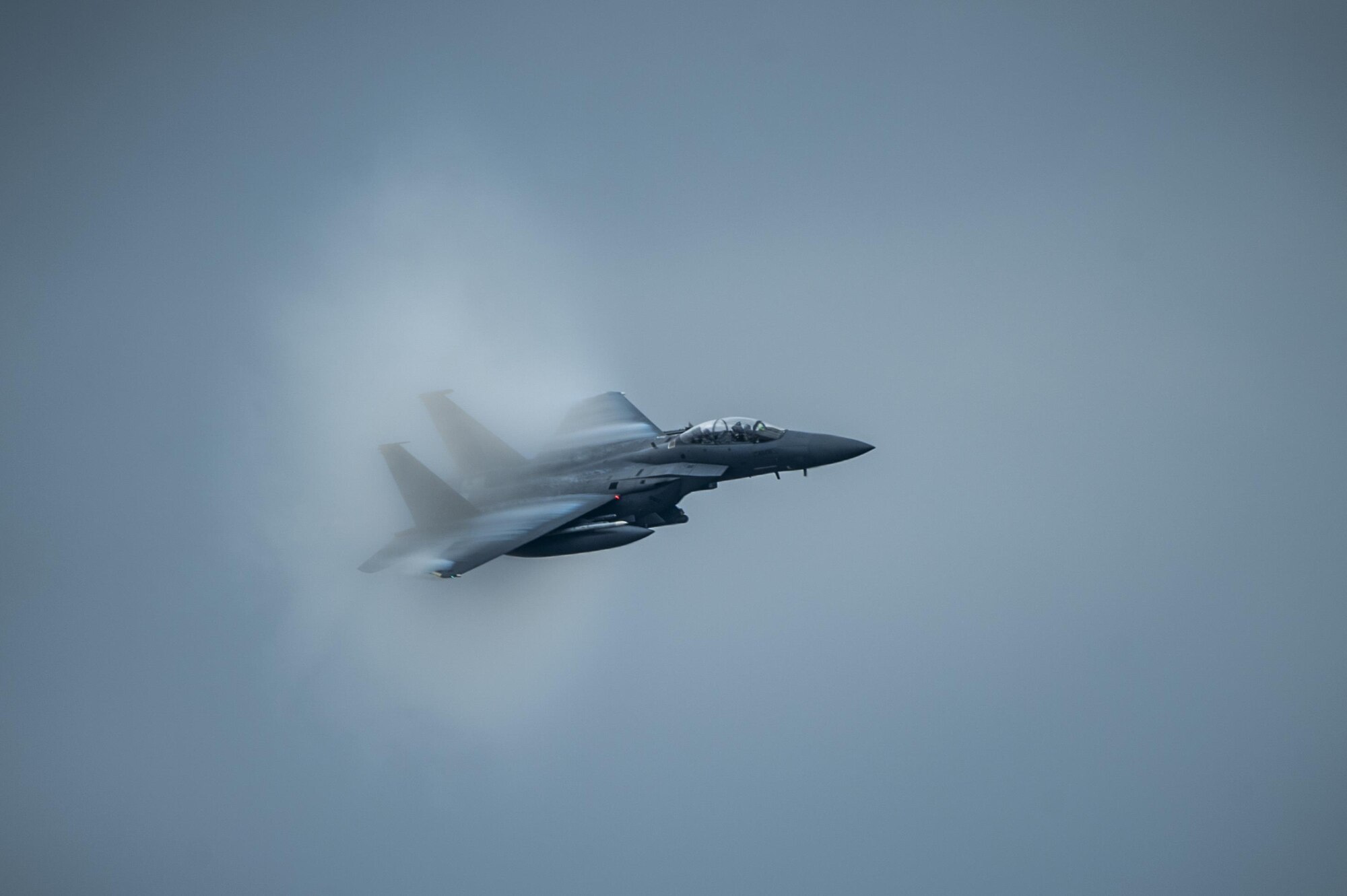 An F-15E Strike Eagle flies during a training exercise, March 4, 2016, at Moody Air Force Base, Ga. During the training, the aircraft conducted tactical air and ground maneuvers, as well as weapons training. (U.S. Air Force photo by Airman 1st Class Lauren M. Johnson/Released)