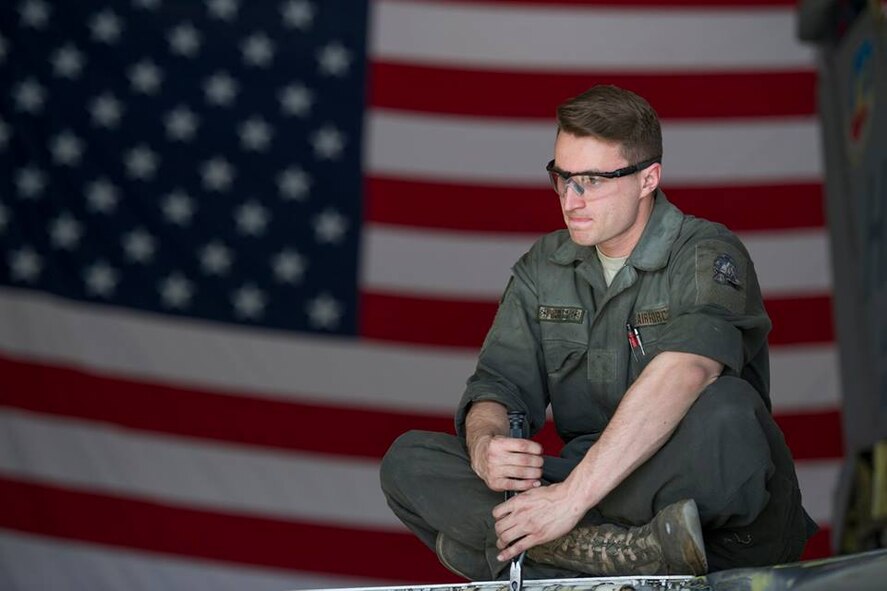 Senior Airman Joseph Lonneman, 455th Expeditionary Aircraft Maintenance Squadron crew chief, works to remove a leading edge flap on the wing of an F-16 Fighting Falcon assigned to the 421st Expeditionary Fighter Squadron at Bagram Airfield, Afghanistan, Feb. 24, 2016. Lonneman worked with several other crew chiefs to check for corrosion and complete an 8000-hour rotary actuator time change during a phase inspection. (U.S. Air Force photo/Tech. Sgt. Robert Cloys)