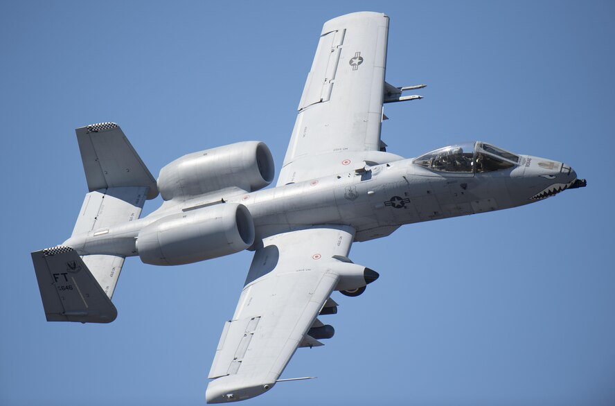 An A-10 Thunderbolt II flies over Grand Bay Bombing and Gunnery Range at Moody Air Force Base, Ga., Feb. 18, 2016. Multiple U.S. Air Force aircraft within Air Combat Command conducted joint aerial training that showcased the aircrafts tactical air and ground maneuvers, as well as its weapons capabilities. (U.S. Air Force photo by Staff Sgt. Brian J. Valencia/Released)