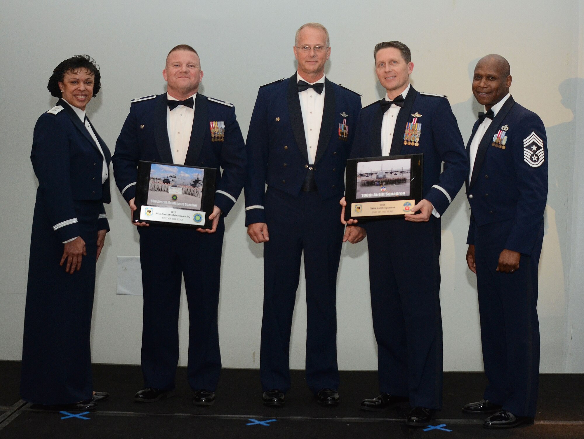 Units of the Year are recognized in a tie for the win at Dobbins Recognition Ceremony, March 5, 2016.